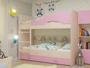 Кровать 2-х ярусная Мая с ящиками на латофлексах розовая в Касли - kasli.magazinmebel.ru | фото